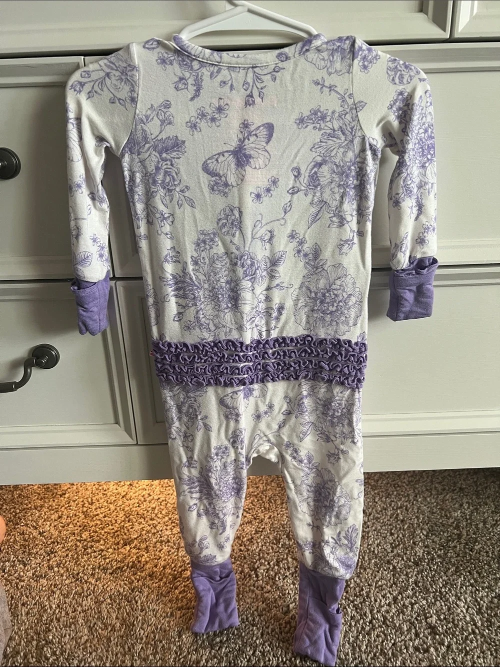 Ruffle Butts Lavender Floral Footed One-Piece Pajama - Picture 2 of 5